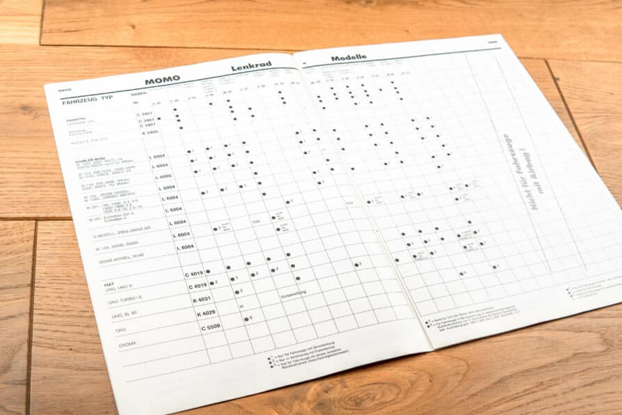 1991' MOMO brochure steering wheel hub list - Image 2